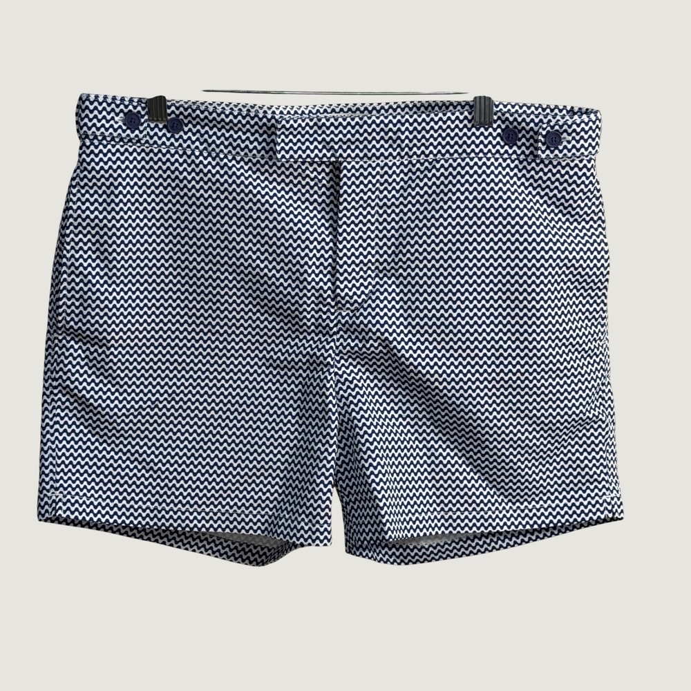 Frescobol Carioca Wave Print Swim Shorts Navy White Size 34 Coastal Preppy